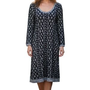 ANTHROPOLOGIE MOTH Gorgeous Black  and Cream Textured Print L/S Dress EUC Small